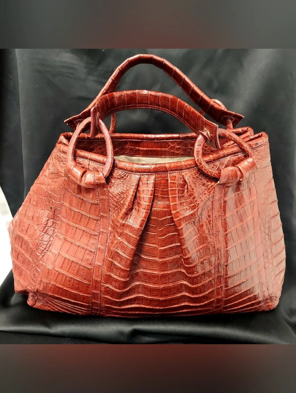 Nancy Gonzalez Genuine Crocodile Bag, Satchel Double Handle,  Burgundy